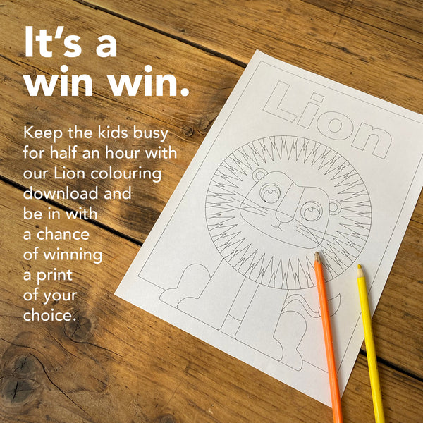 Cover image showing a lion colouring in sheet and information on a colouring competition on instagram