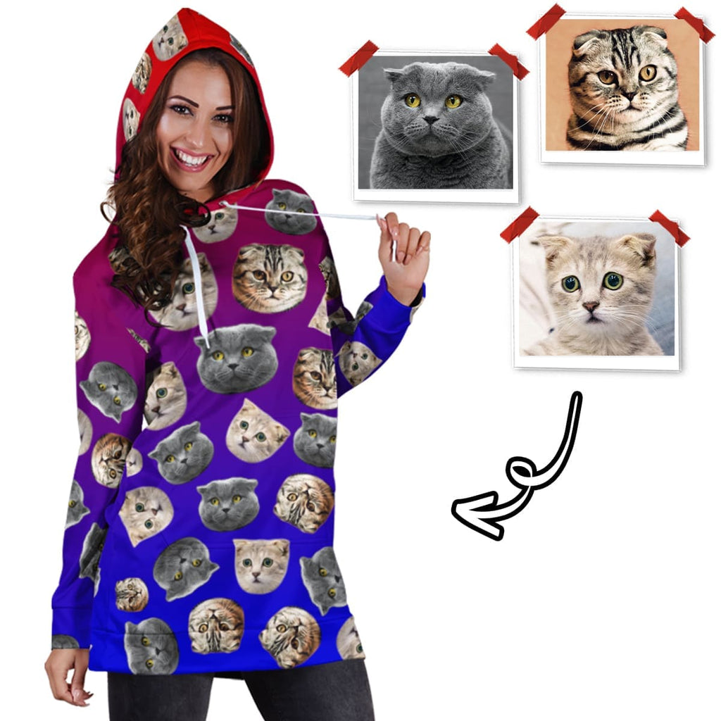 Custom Cat Face Hoodie Dress - Perfect Gifts for the Cat Lover in Your Life - ASDF Print