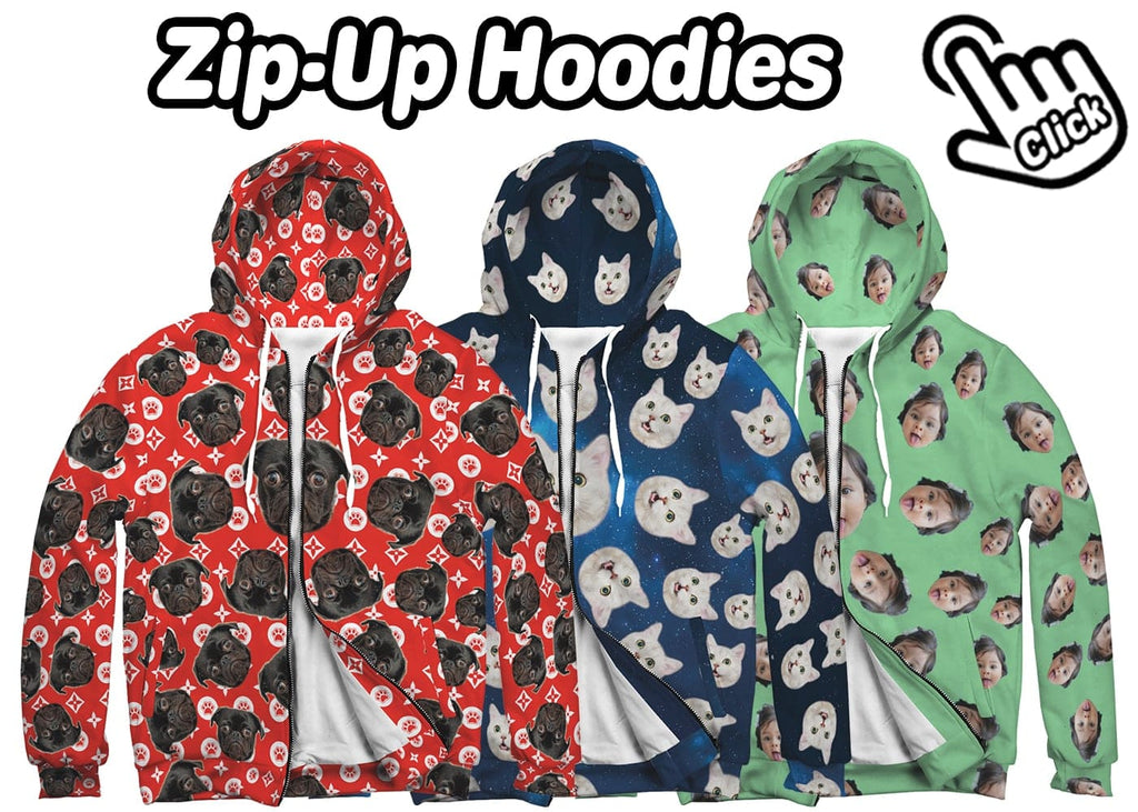 Custom Face Printed Zip Hoodie | All Over Print Hoodie | ASDF Print