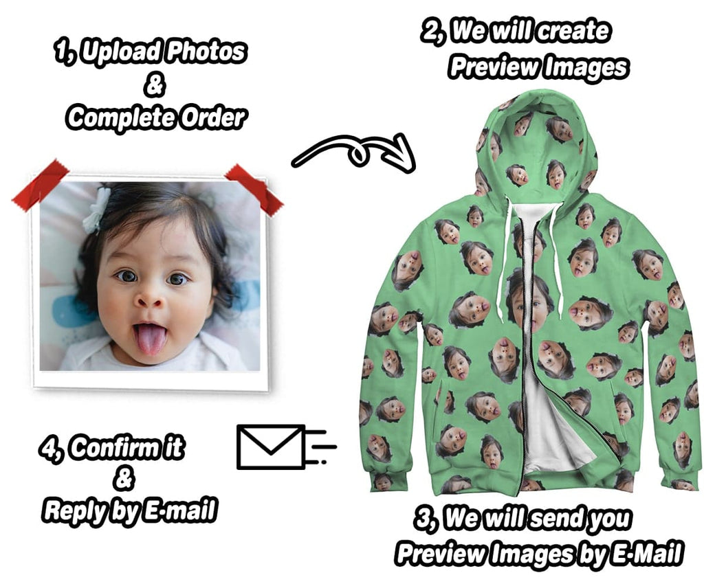 Custom Photo Zip Up Hoodie With Plain Color Backgrounds | ASDF Print