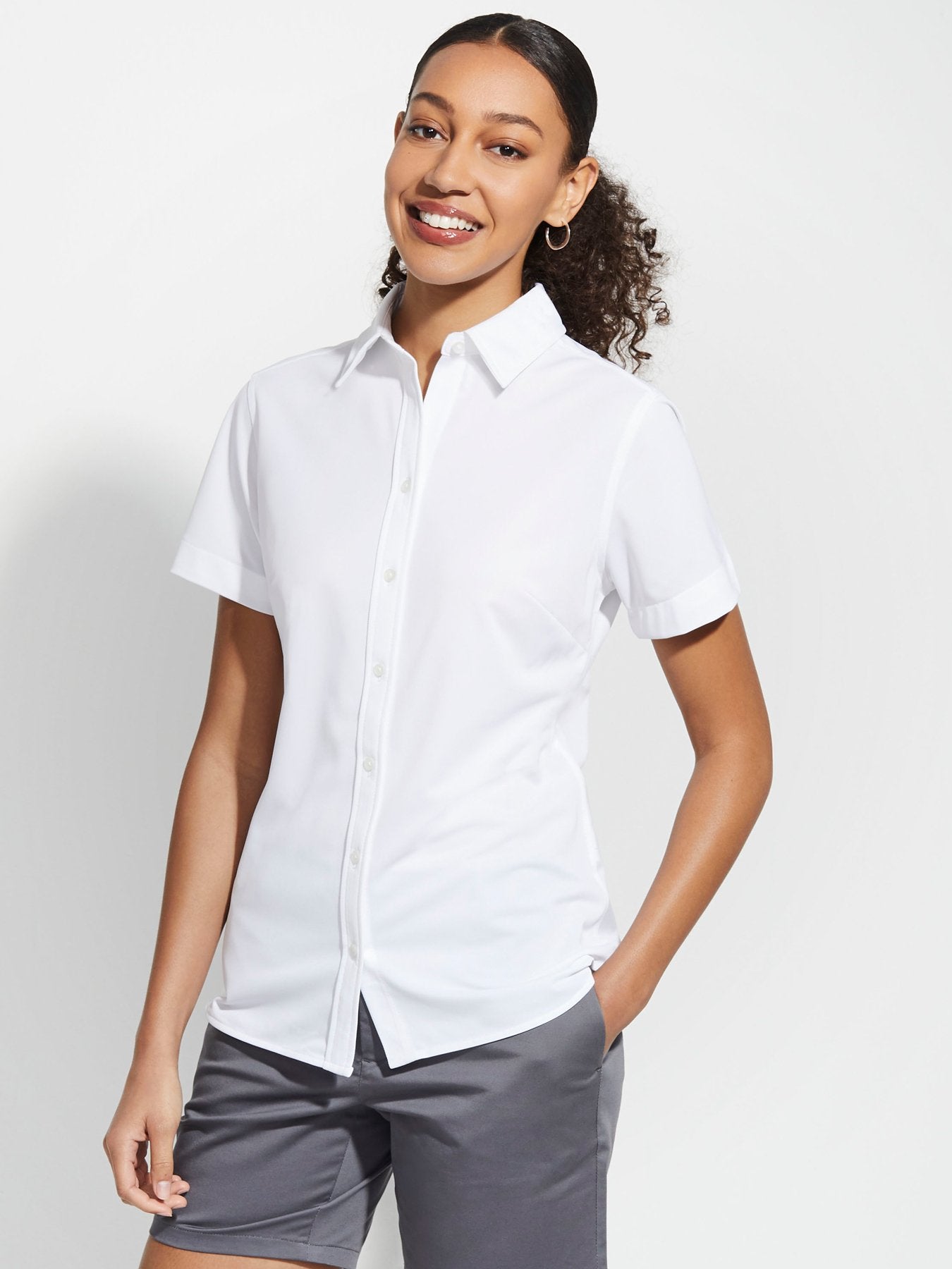 Ladies' X1 Performance Knit Shirt Short Sleeve - White – ICO Uniforms