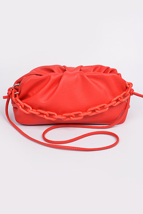 Red Shoulder Strap Leather Clutch