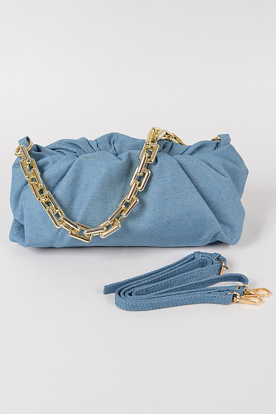 Light Denim Chain Clutch