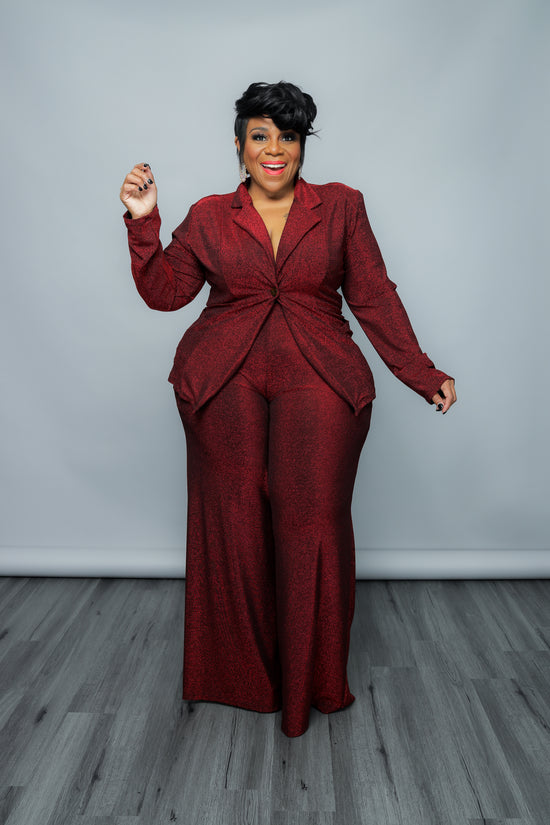Red Shimmer Pant Suit