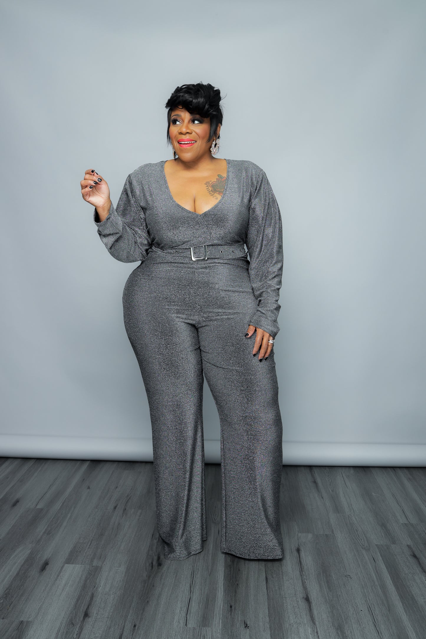 silver grey jumpsuit