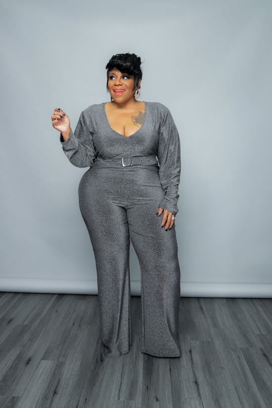 Silver Shimmer Belt Jumpsuit