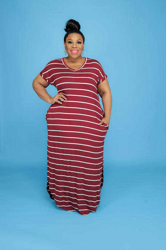 Burgundy Stripe T-Shirt Dress