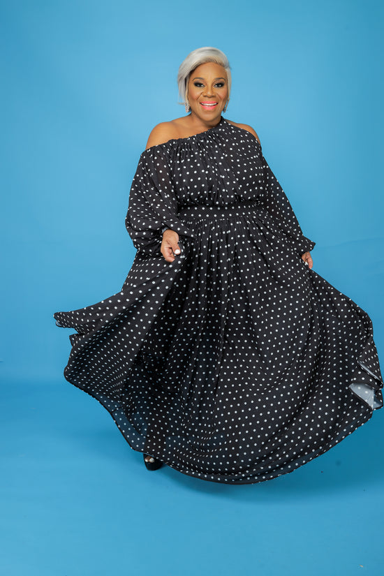 Black Collen Polka Dot Dress