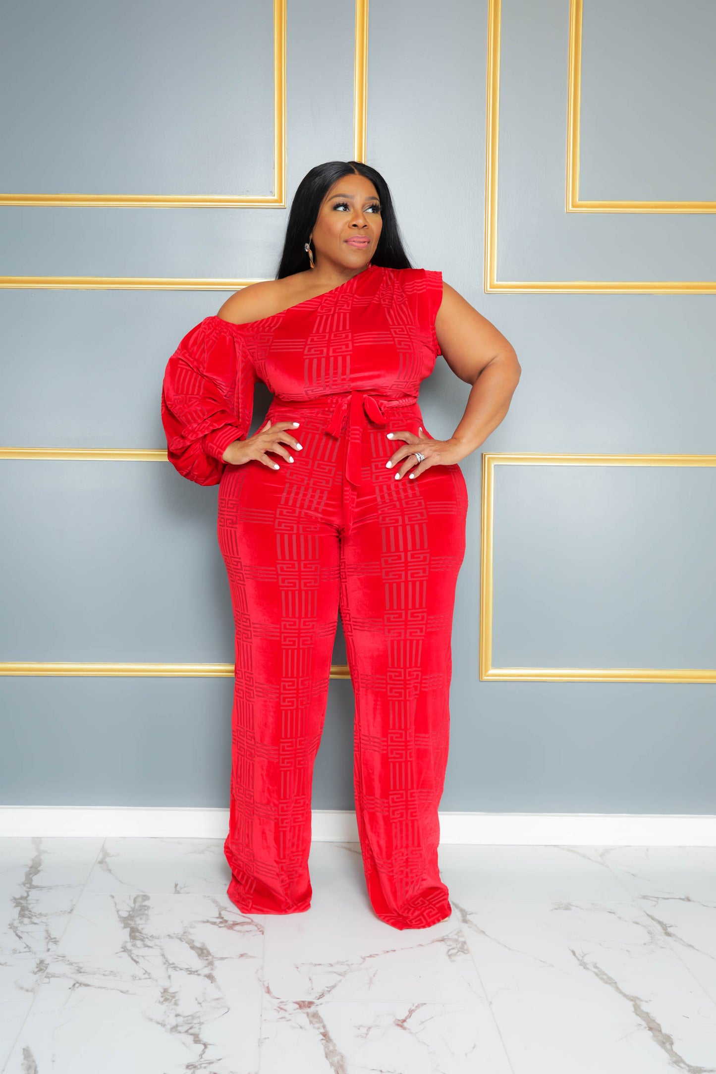 Red Velvet Cold Shoulder Jumpsuit