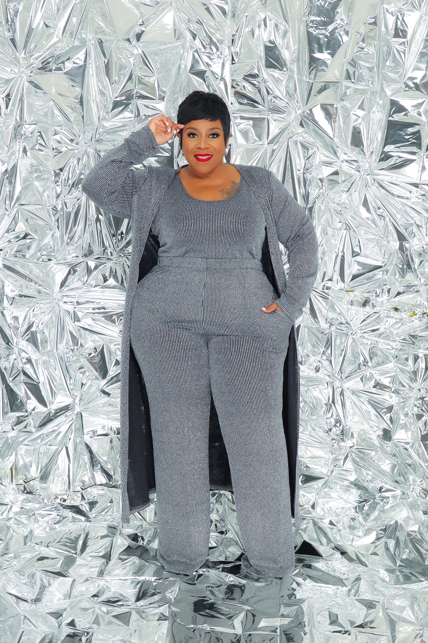 Silver Gleam Cardigan Pant Set