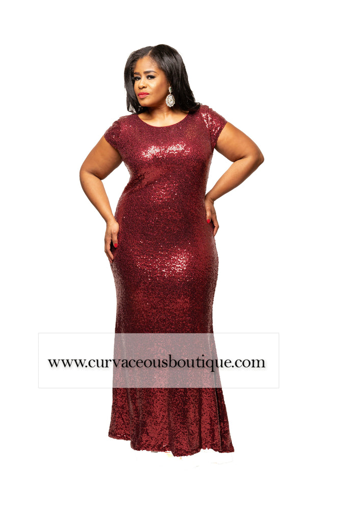 maroon sequin gown