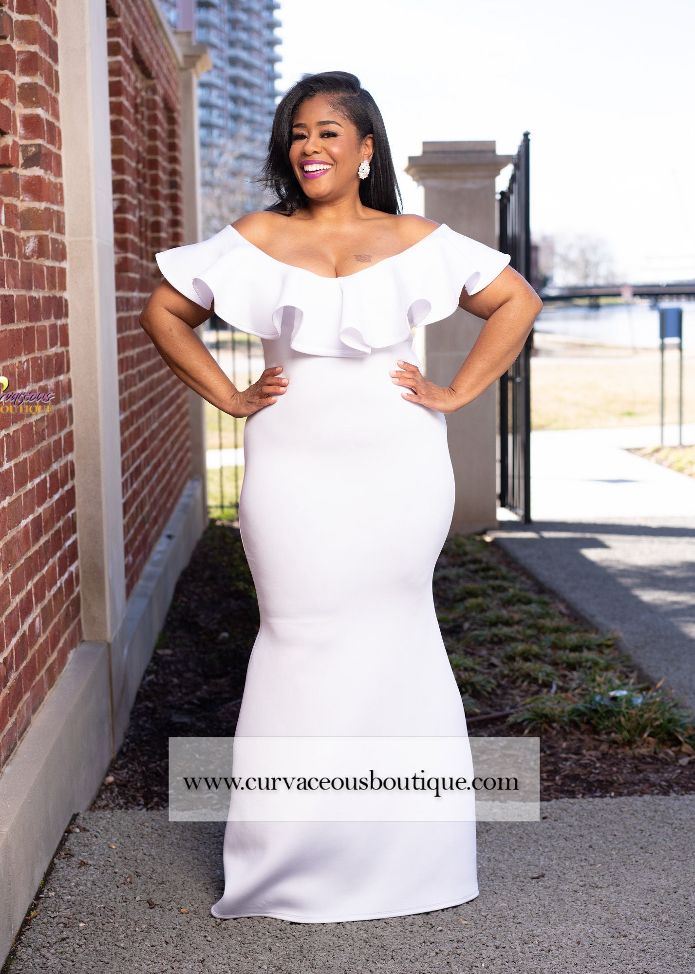 White Chandler Ruffle Gown