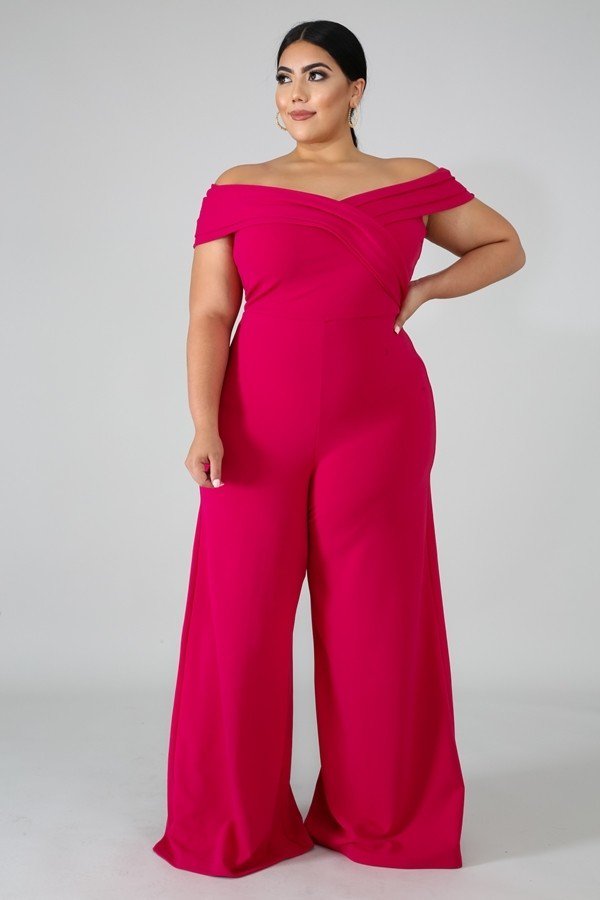 off the shoulder pink jumpsuit