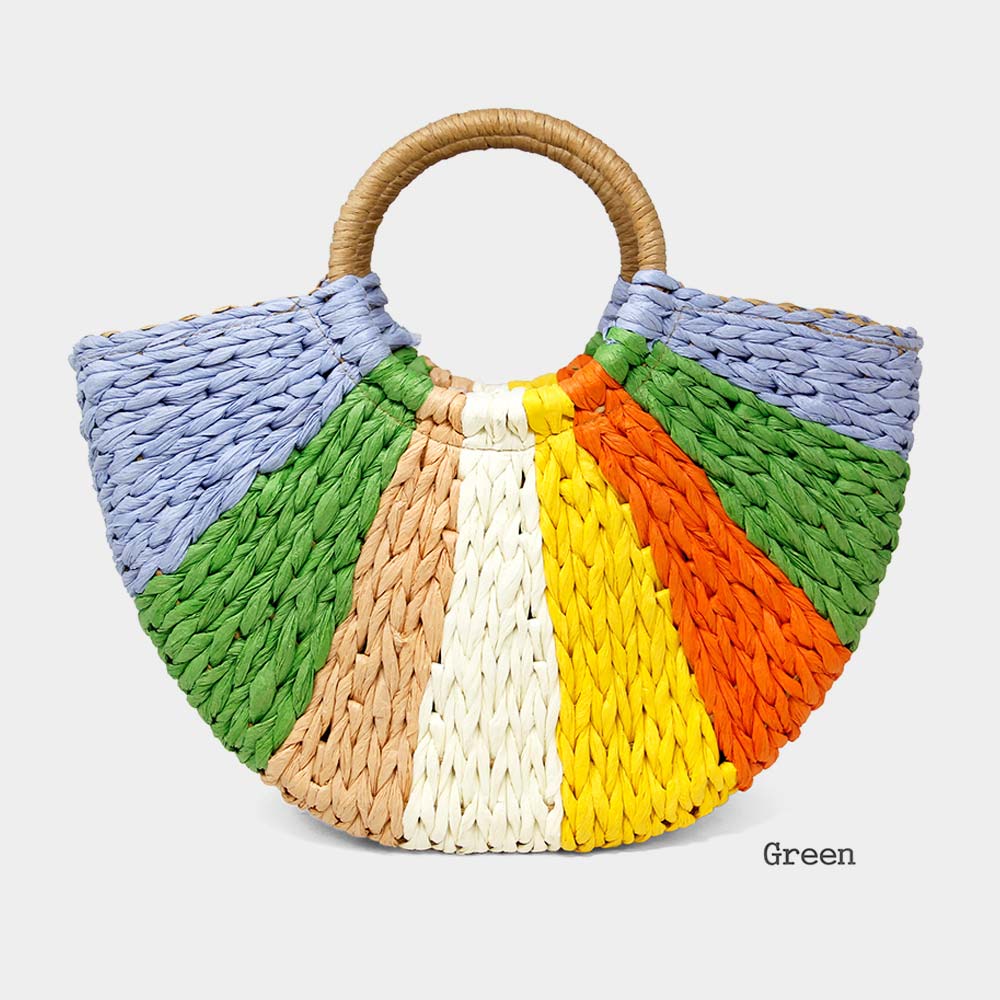 Green Multi Straw Tote Bag