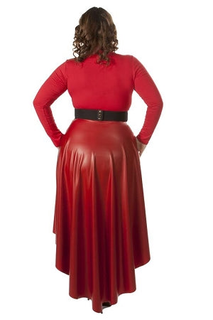 Kcocoo Womens Solid Color High Waist Faux Leather Skirt A Line Long Skirts  PU Red XL 