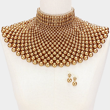 Gold Pearl Armor Bib Necklace Curvaceous Boutique