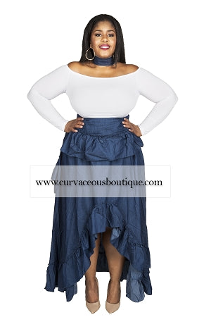 tiered denim maxi skirt