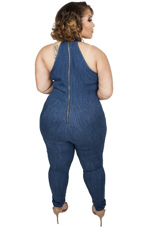 denim halter jumpsuit