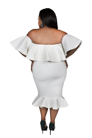 Off White Bre Ruffle Shoulder Dress