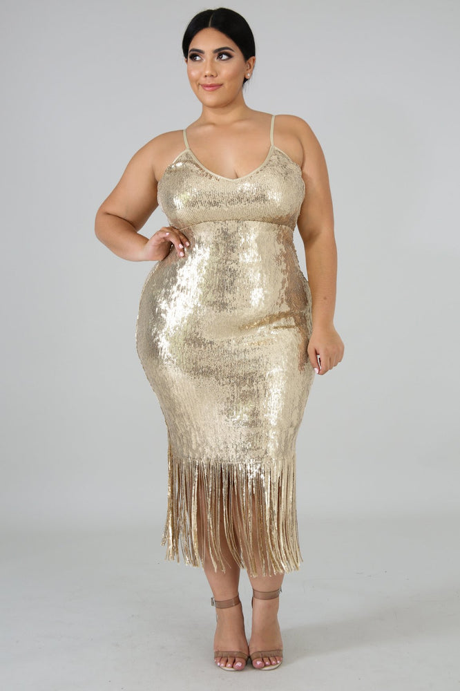 gold fringe sequin dress