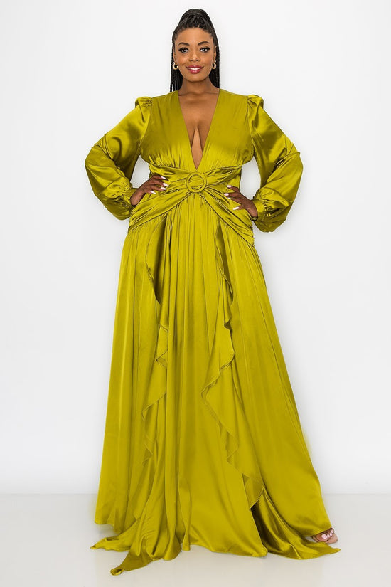 Apple Green Draped In Satin Dress