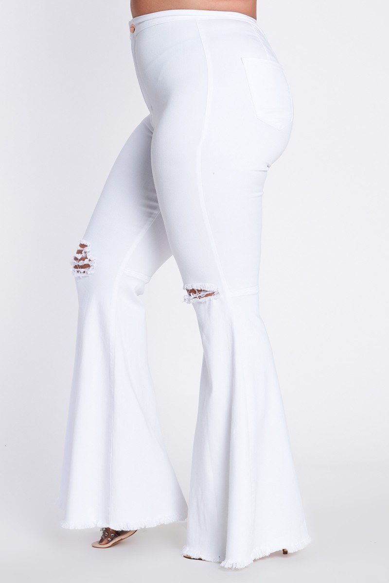 White Distressed Bell Bottom Jeans – Curvaceous Boutique