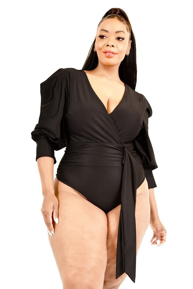 Black Satin Bishop Bodysuit