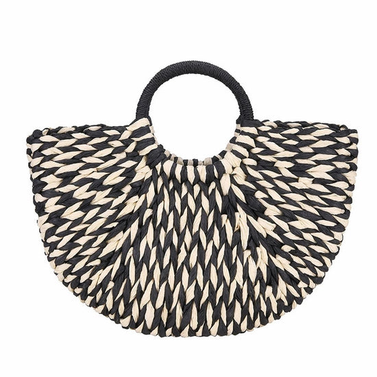 Black & Tan Straw Tote