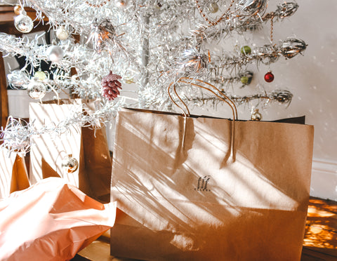 Vintage silver tree with presents underneath