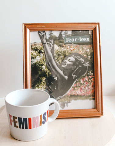 Fearless feminist vintage collage and coffee mug 