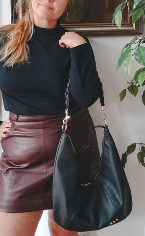 Winter turtleneck and skirt outfit combo