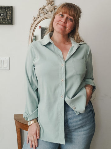 sage green button up 