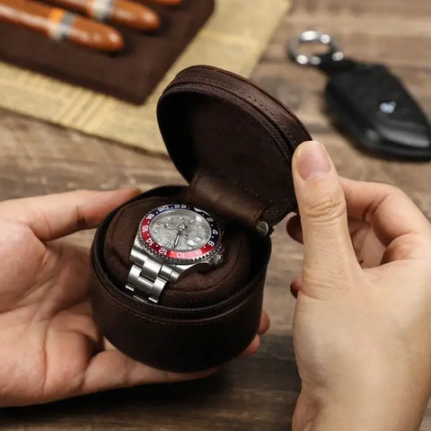 Single Genuine Leather Luxury Portable Watch Travel Roll