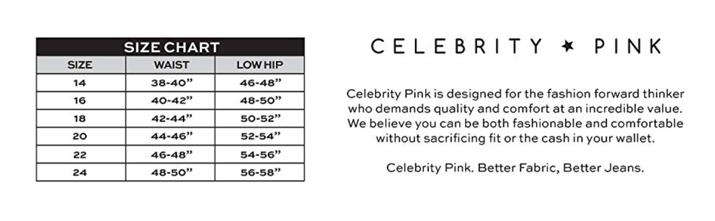 celebrity pink jeans size chart