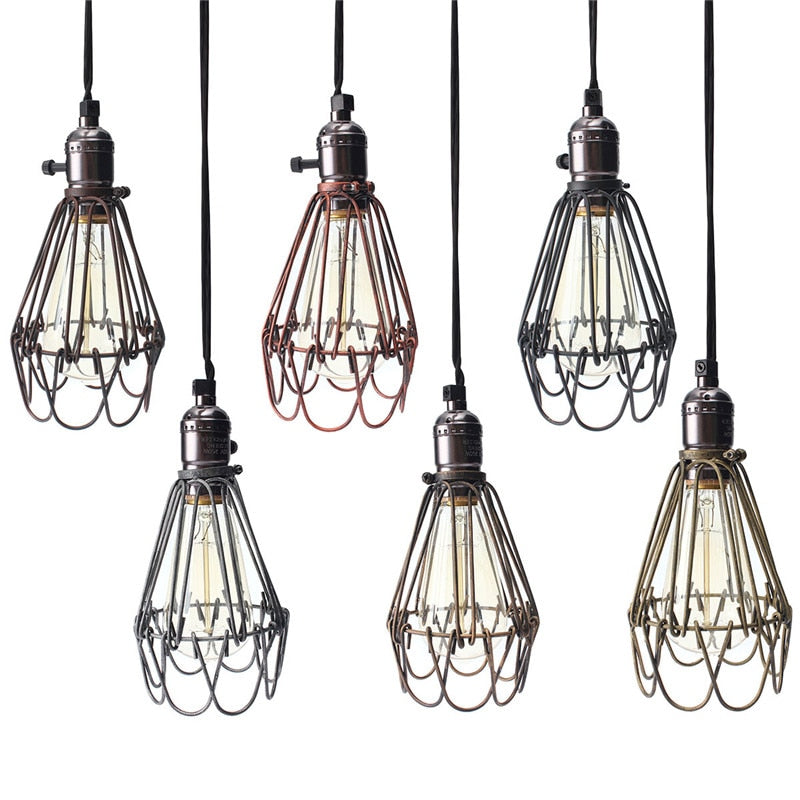 Retro Vintage Industrial Lamp Covers Pendant Trouble Light Bulb Guard Wire Cage Ceiling Fitting Hanging Bars Cafe Lamp Shade