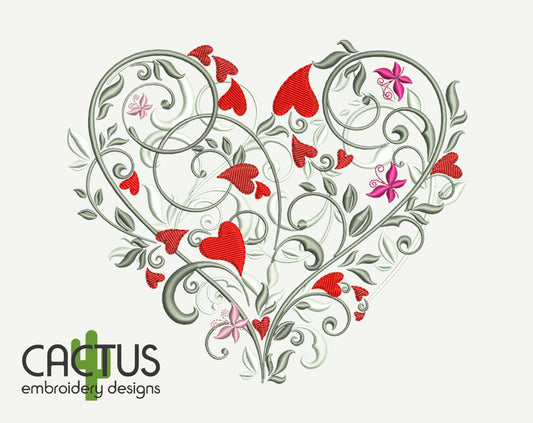 Patterned Heart Embroidery Design – Cactus Embroidery Designs