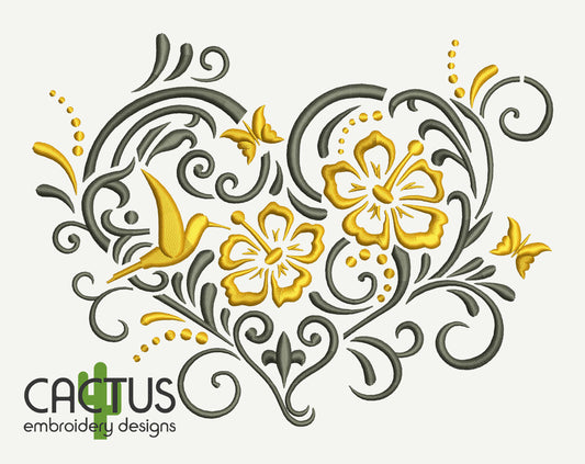 Patterned Heart Embroidery Design – Cactus Embroidery Designs