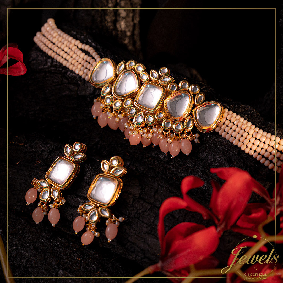 Peach Elegance Tayani Kundan Choker Set