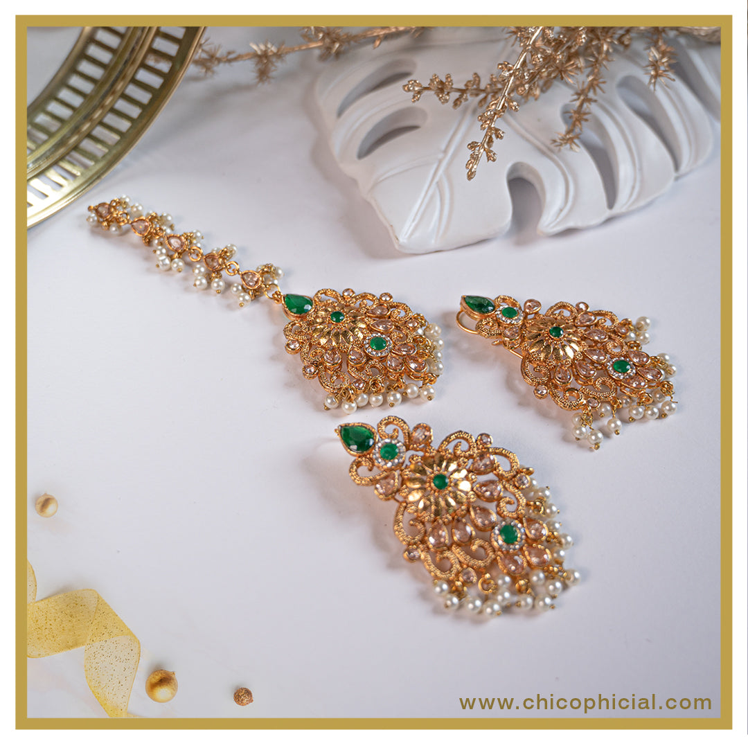 Gold emerald Kundan ET set