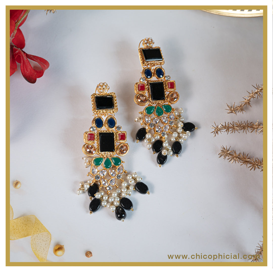 Mega Black Multi color earrings