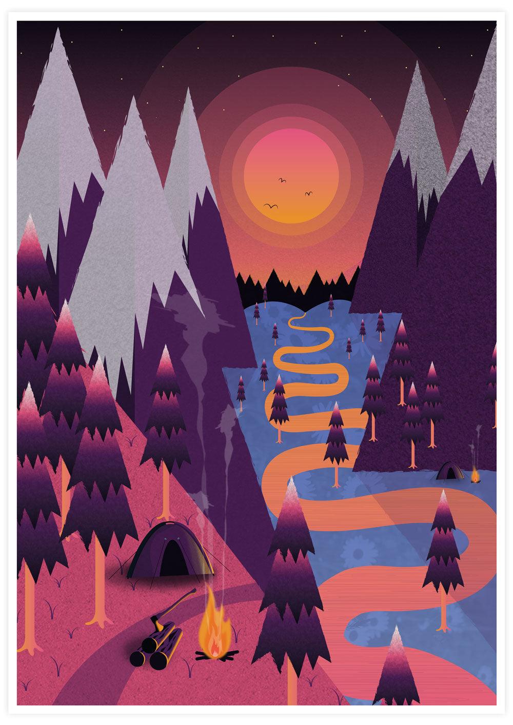 Camping Valley Illustration Poster