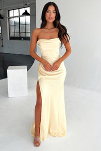Lola Strapless Satin Maxi Dress - Yellow
