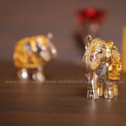 onesilver.in elephants Elephant Silver Gold Pair 2"