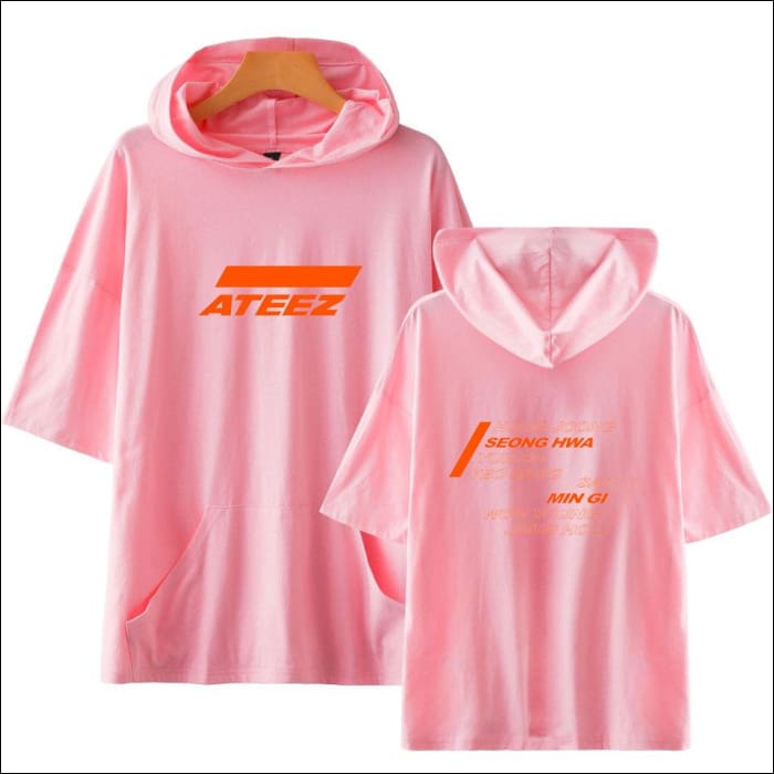 pink short sleeve hoodie