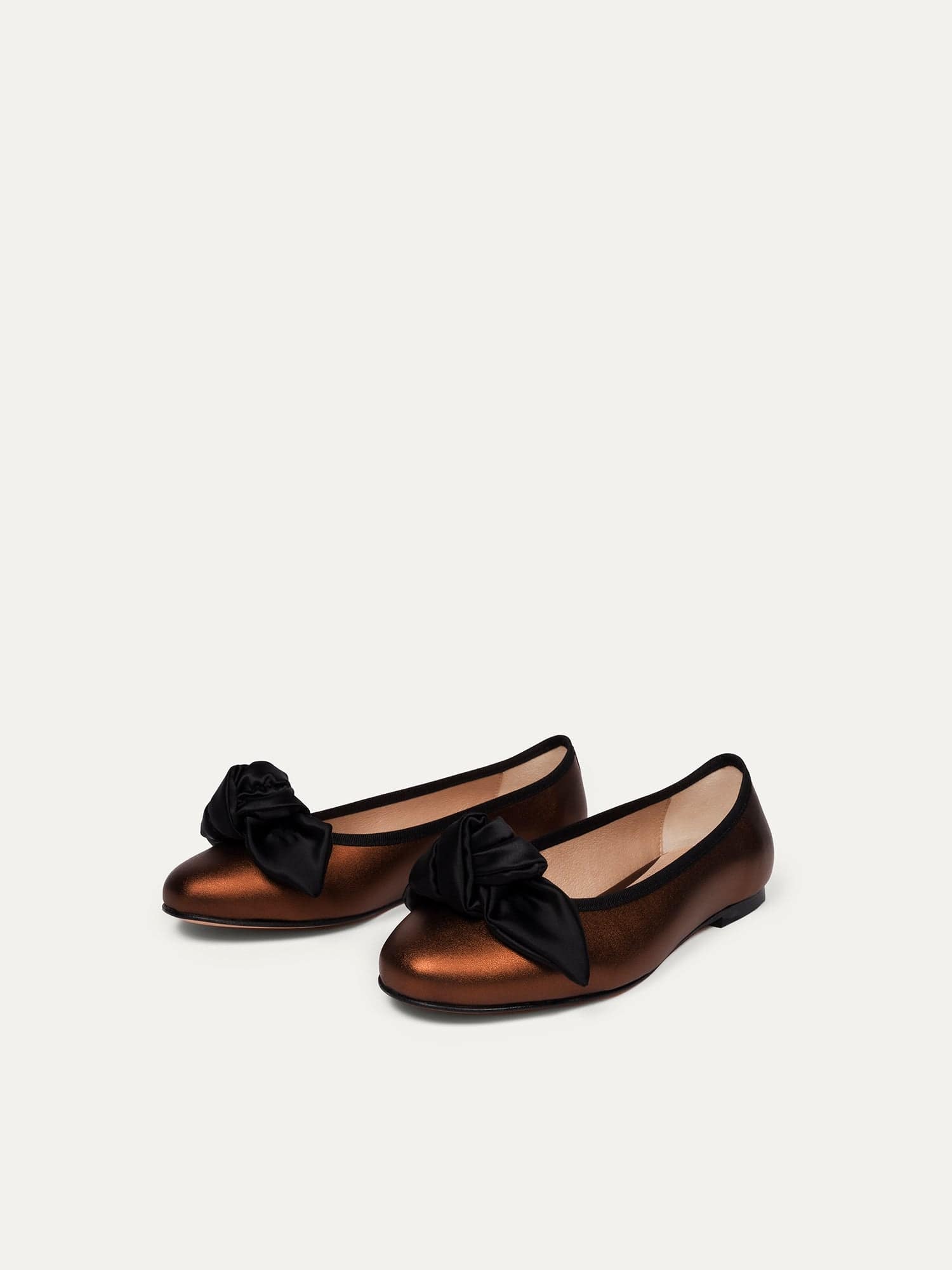 BIKKOU 9:30 Hearing In Court Vegan Leather Bow Flats Bronze