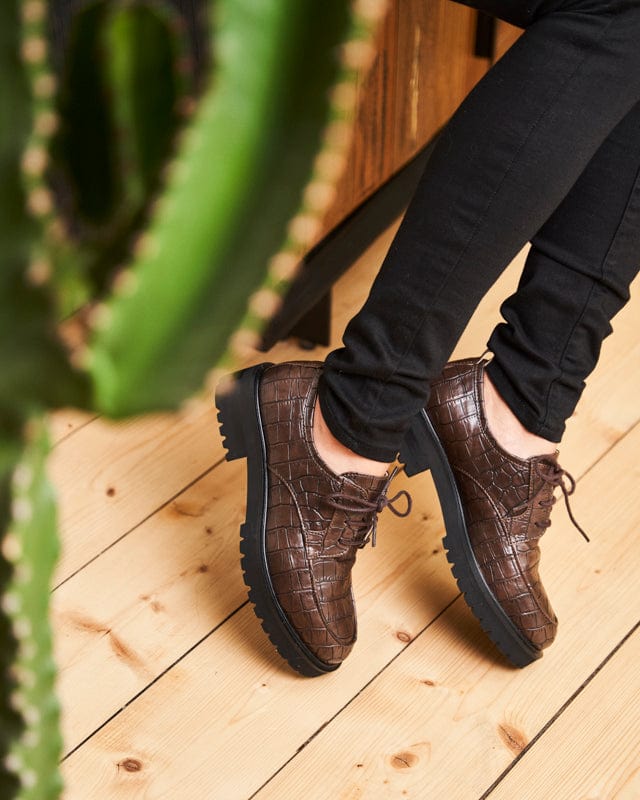 Minuit Sur Terre Camden Vegan Recycled Grain Loafers Croco Choco