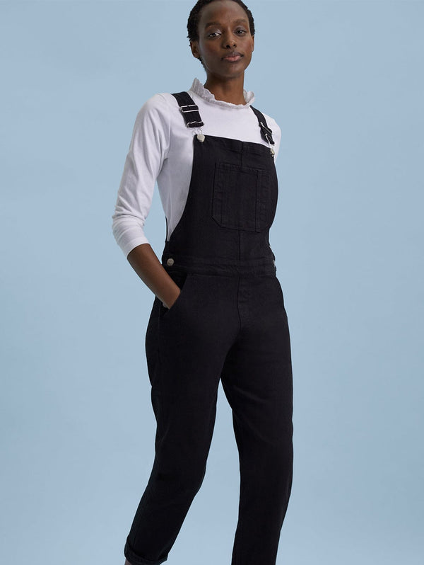 Baukjen Thandi Organic Cotton Wide Leg Dungarees, Dark Denim at