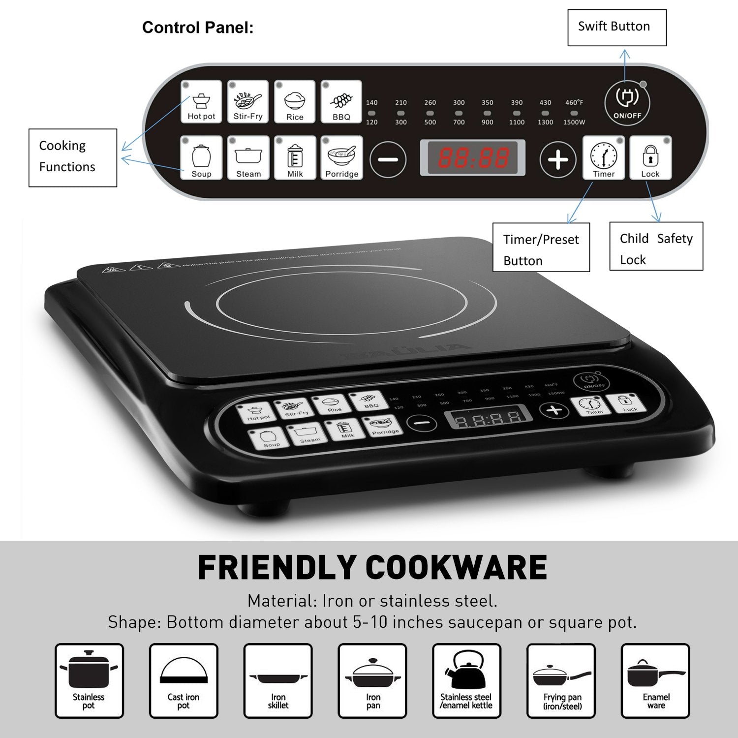 Baulia Sb816 1800 Watts Electric Touch Portable Induction Cooktop Dig