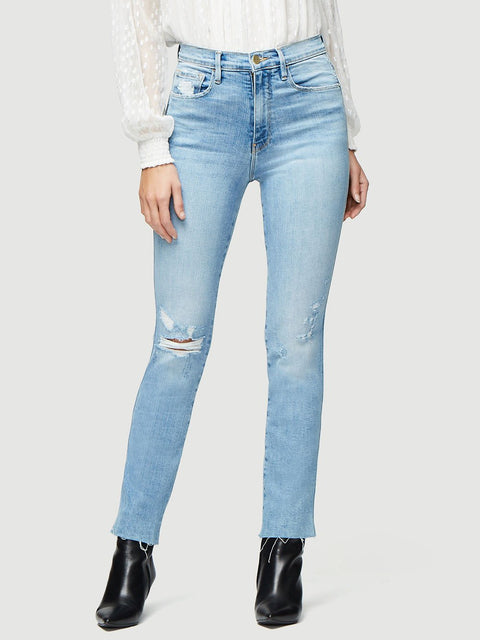 le sylvie high waist raw hem straight leg jeans