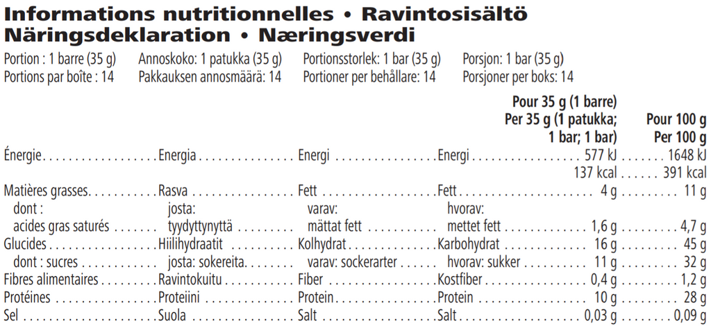 Nutriments de la barre protéinés Herbalife et notre avis